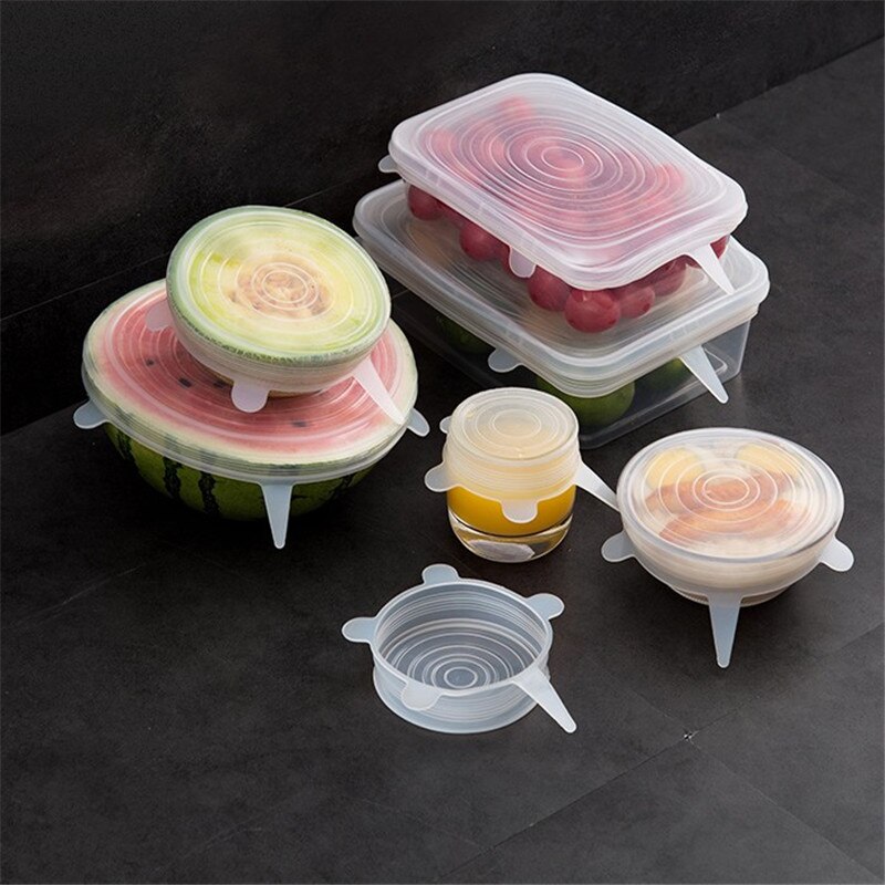 Juego de 6 tapas universales de silicona para comida, tapas de silicona para utensilios de cocina, recipiente para envolver, tapas elásticas reutilizables, accesorios de cocina y Bar