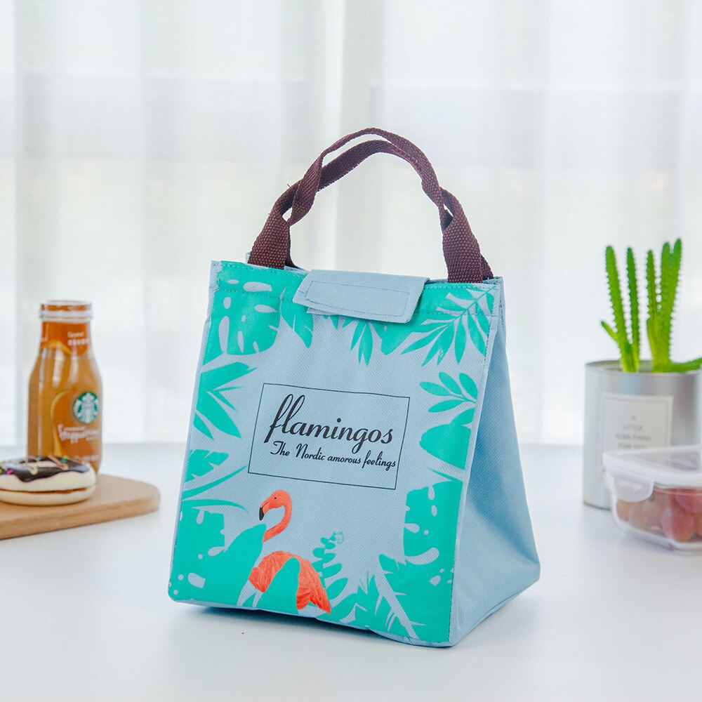 Ad alta Capacità Impermeabile Del Fumetto Sveglio Portatile Pranzo Al Sacco Isolato Termica Cibo Picnic Tote Bag Per Le Donne I Bambini della Scuola: Flamingo-Green