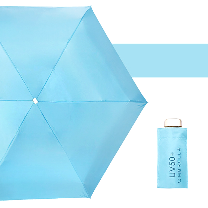 Paraguas portátil de bolsillo para mujer, sombrilla pequeña con protección solar, Anti UV, cinco pliegues, para viajes: Sky blue