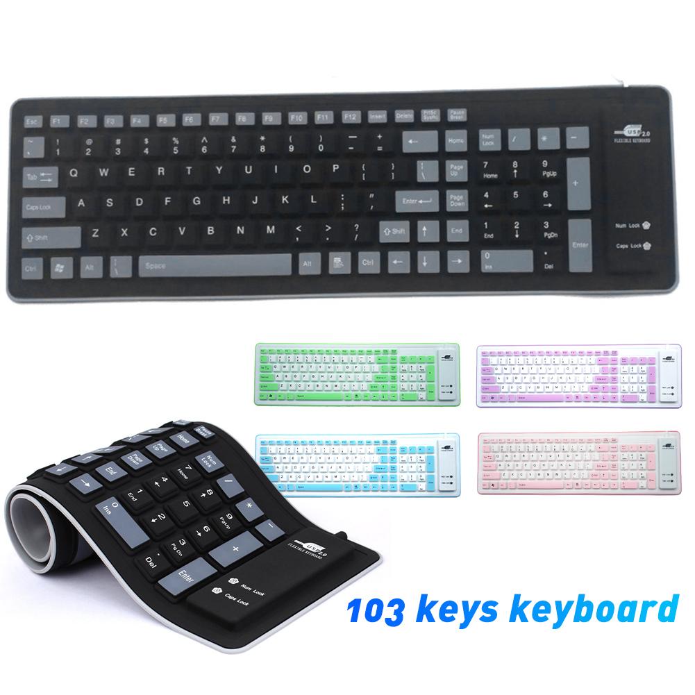 103 Keys Foldable Office Silent Wired Keyboard Dustproof Soft Keyboard Letters Silicone Gaming Keyboard For Laptop/Computer