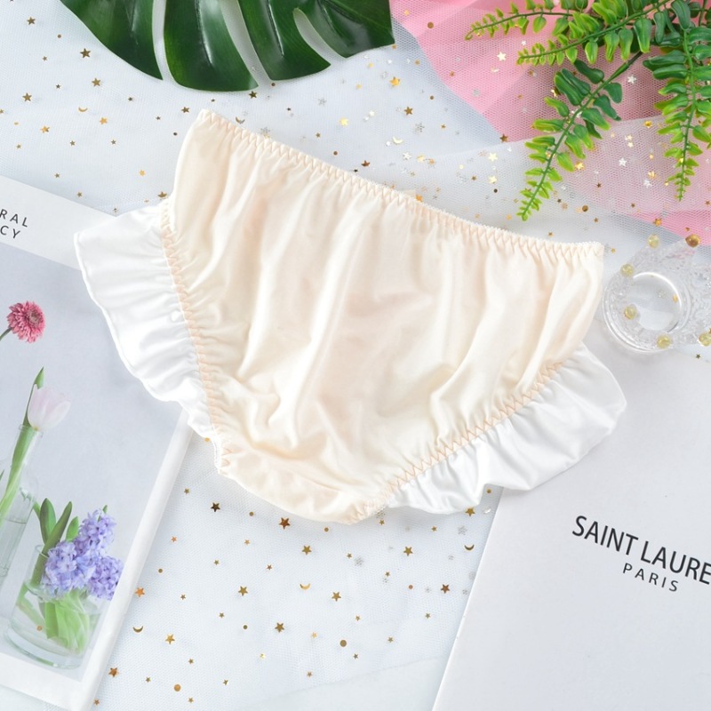 Bragas con volantes y lazo de estilo princesa para mujer, ropa interior elástica de colores caramelo, talla grande 4XL, seda de leche, bonita y encantadora