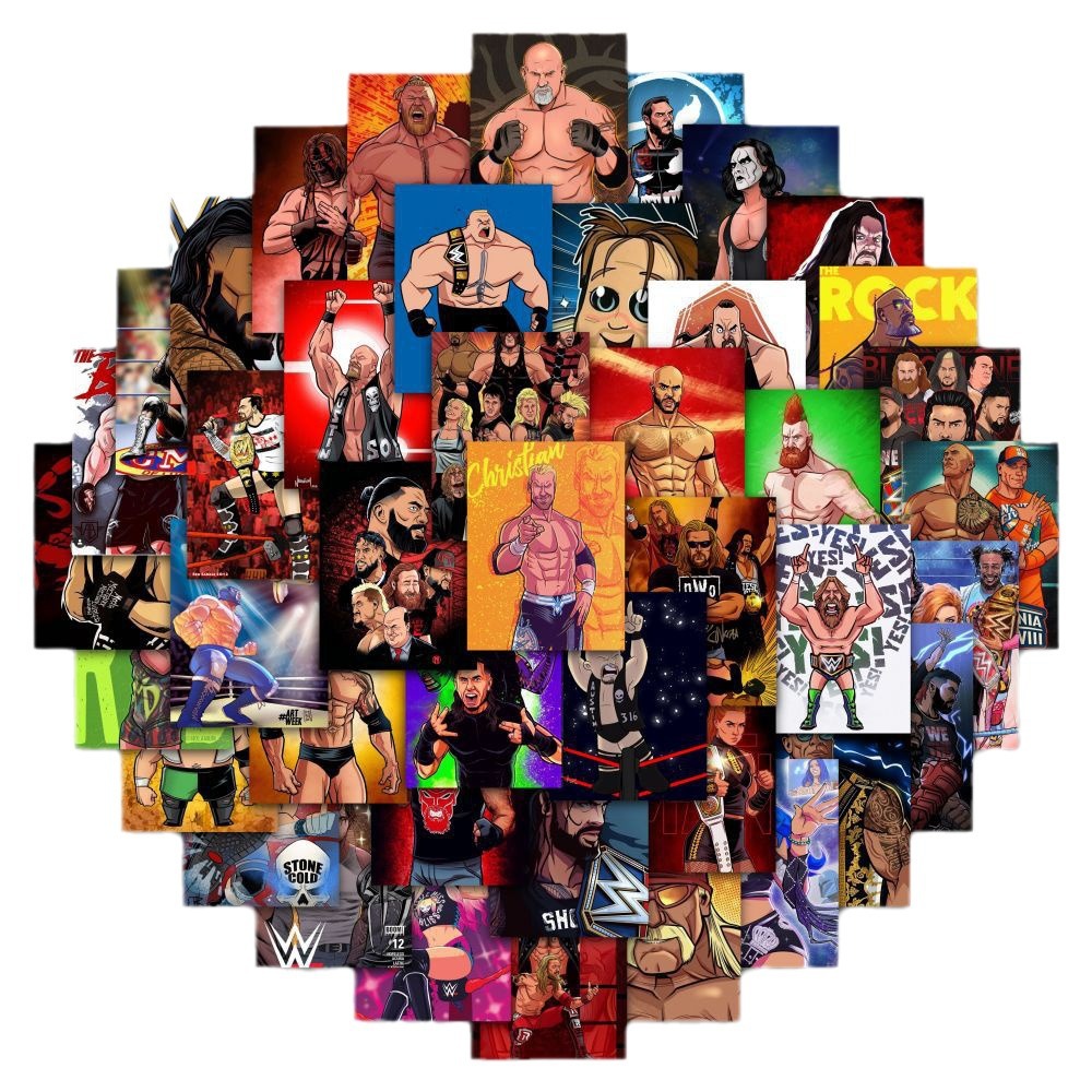 63Pcs/Set Wrestling Cartoon Stickers Show Desktop Handbook Computer Guitar Phone Case Decoration Waterproof Adhesive Sticker