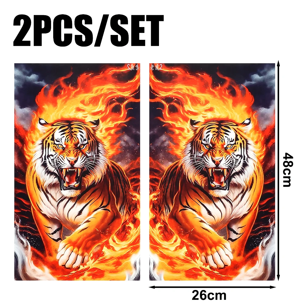 Car Window Center Pillar Sticker Door B-pillar Flame Wolf Tiger Decorative Decal Black Carbon Patterned Waterproof Car Stickers: Orange