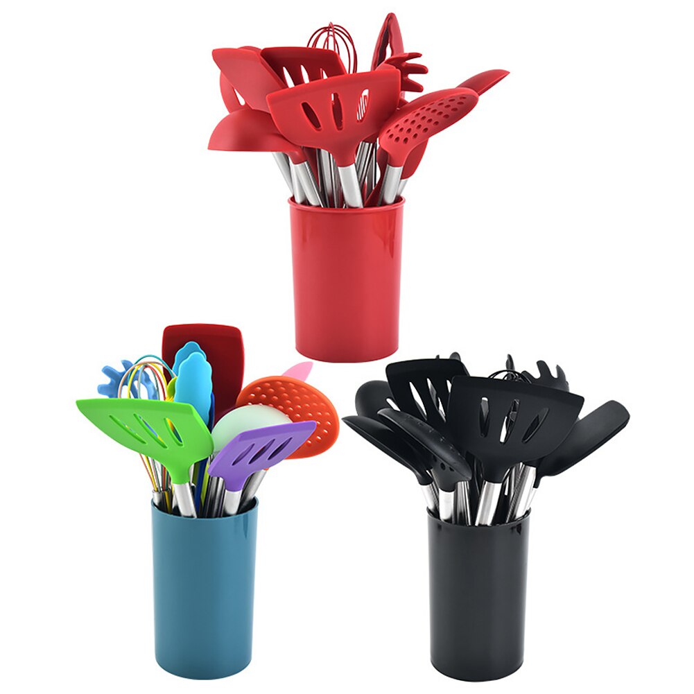 15pcs Soup Spoon Cooking Utensil Set Non Stick Home Kitchen Spatula Heat Resistant With Storage Barrel Scratch Proof Restaurant