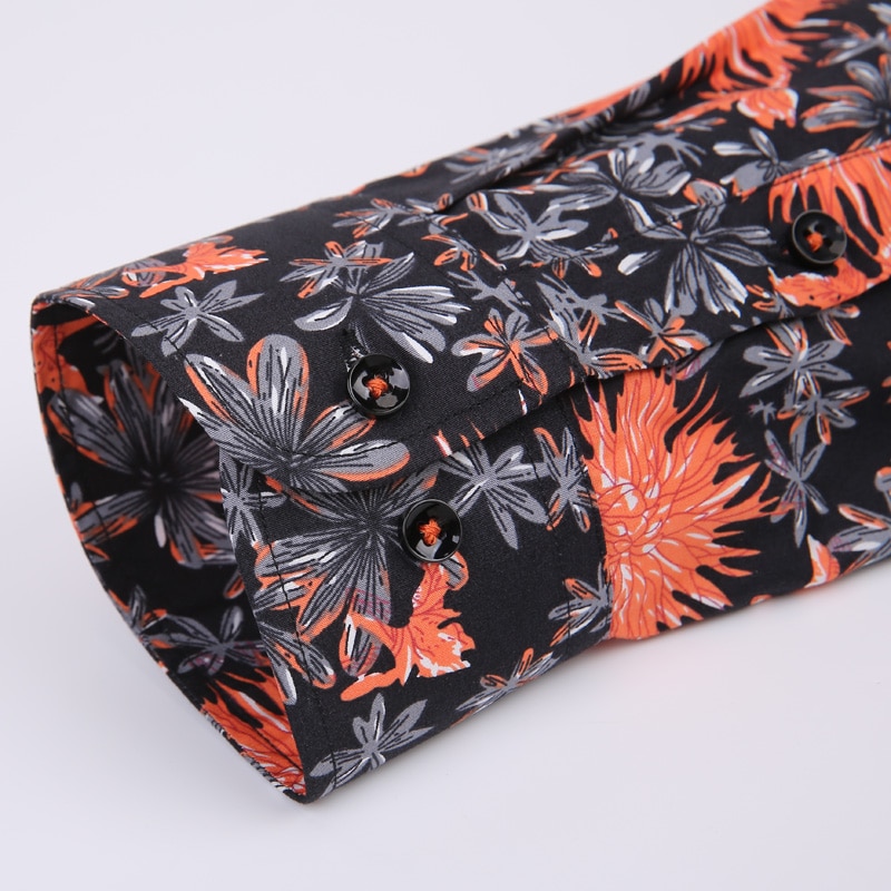 Herre strand med blomsterprint afslappet bomuldsskjorte lommeløse lange ærmer, standard pasform blomster hawaiiansk bluse skjorter