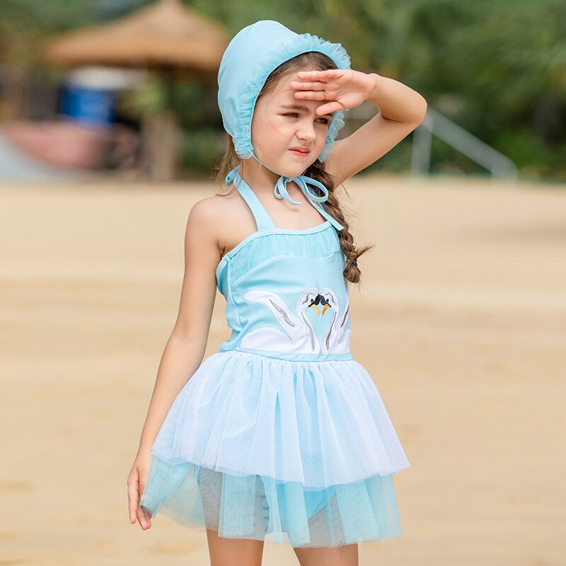 Kids Swimwear For Girls Child Female Bikini Children's Clothes Bathing Suits Children Swan Princess Dress Veil Swimsuit: Blue / XL