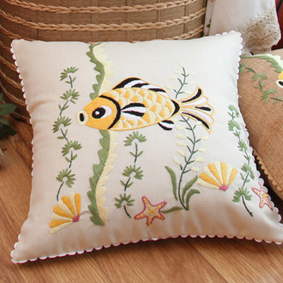 Kits de bordado de flores de pez, fundas de almohada de cáñamo, kits de punto de cruz, artesanías hechas a mano, costura, arte, decoración del hogar: A