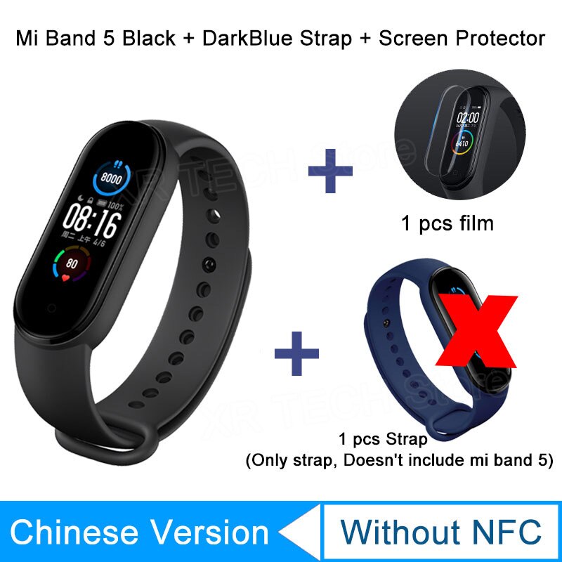 Xiaomi Mi Band 5 Smart Bracelet Band AMOLED Screen Miband 5 Smartband Fitness Wristband Heart Rate Monitor Bluetooth Sport Water: CN DarkBlue