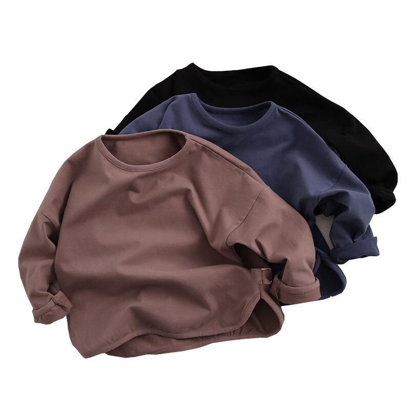 Bebis flickor t-shirt höst barn toppar kläder barn t-shirts för små barn pojkar långärmad t-shirt solid bomull
