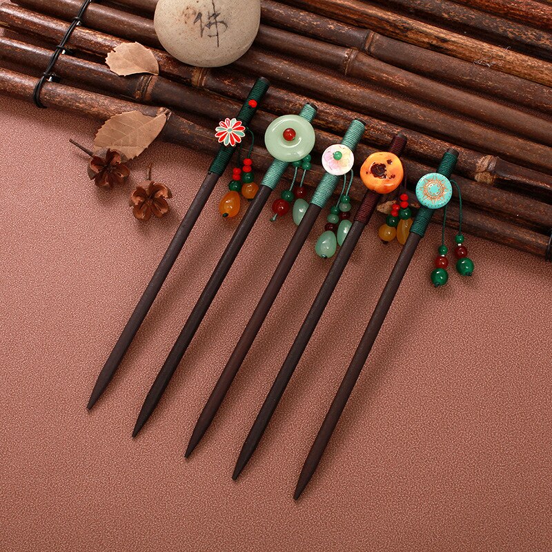 Paletas de madeira estilo chinês, bastão de cabelo artesanal, vintage, com flor, para mulheres, étnicas, acessórios para cabelo