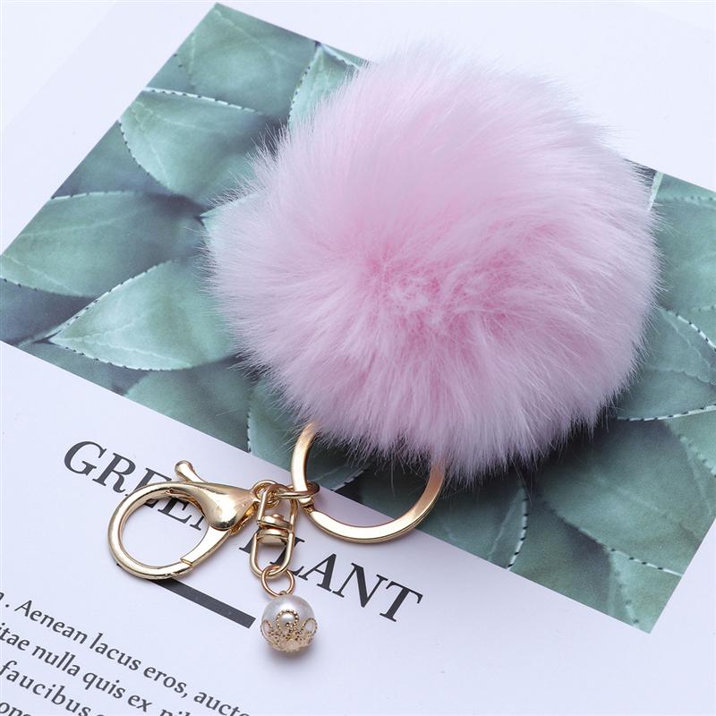Enfärgad fluffig boll pom pom boll nyckelring berlocker hänge för handväska nyckelring bilinteriör tillbehör nyckelringar (rosa)