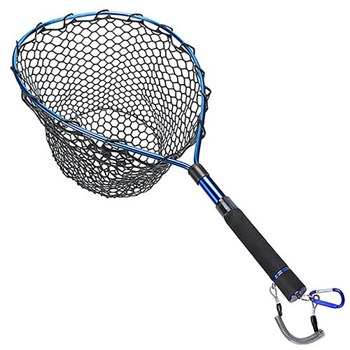 Goture-Red de aterrizaje de pesca con mosca, marco de aleación de Alunimum, malla de goma suave, mango de EVA, carpa, lubina, trucha, aparejos de pesca: Blue