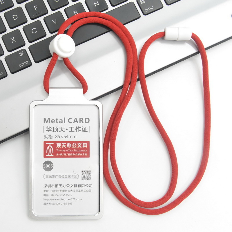 Funda para tarjetas de , portatarjetas de nombre de trabajo de aleación de aluminio, tarjeta de trabajo comercial, tarjeta de identificación, cordón, funda de bolsas de Metal: Rojo