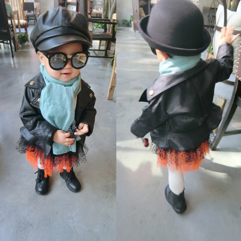 Girls Pu Zipper Jackets Cool Jacket for Girl 12M - 6 Years Baby Boys Kids Leather Coat Windbreaker Clothing Children's Outerwear