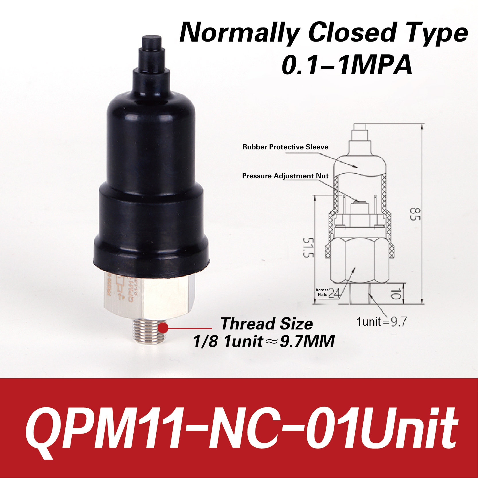QPM11-NO QPM11-NC Adjustable Air Pressure Switch 1/4 1/8 Inch Pneumatic Diaphragm Hydraulic Pressure Control for Compressor: black