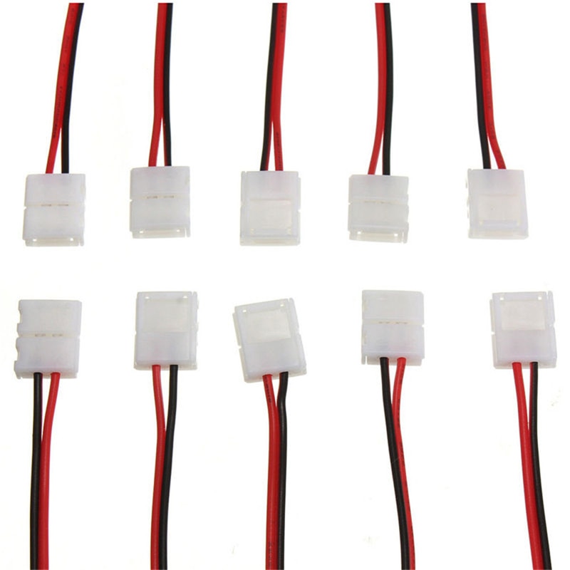 10Pcs PCB Cable 2 Pin LED Strip Connectors 3528/5050 8m/10mm Width PCB Ribbon Single Color Adapter