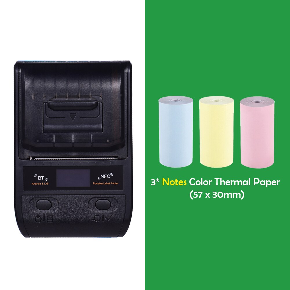 DP23 Mini Portable Thermal Printer Wireless Receipt Printer 58mm Ink-free USB NFC Bluetooth Label Printer For Windows Android PC: Black Set 2