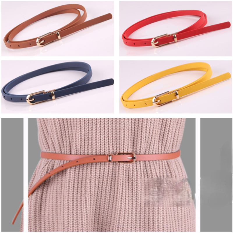 Cinturones de mujer a la , negro, azul, blanco, rosa y rojo, cinturón fino y delgado con hebilla, cinturón ajustable, vestido de verano, correa para pantalones vaqueros, cinturones de Pu