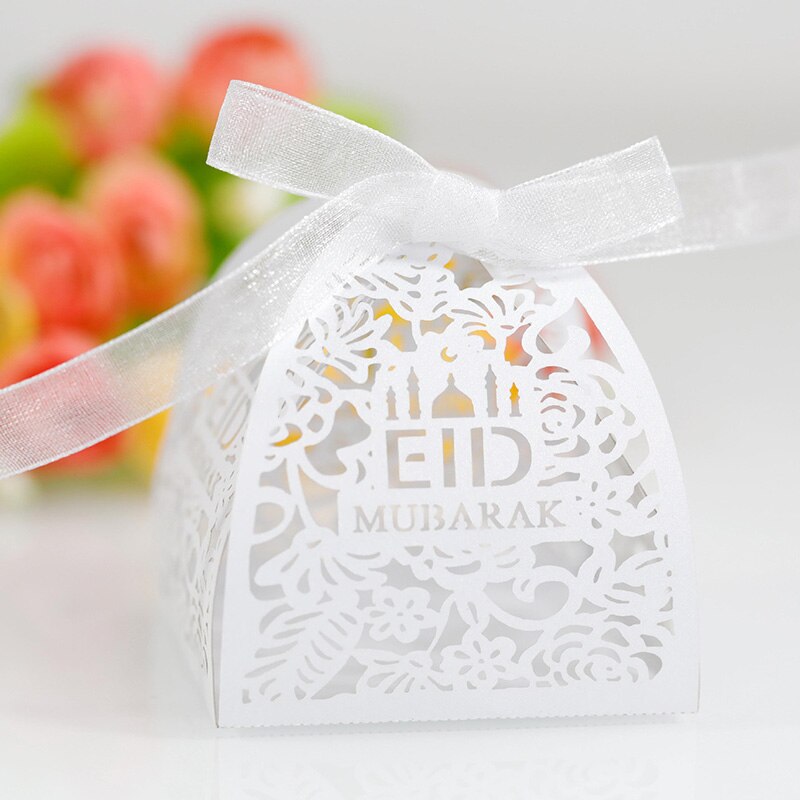 20/50Pcs EID Mubarak Candy Boxes Ramadan Kareem Biscuit Favor Boxes Hajj Islamic Muslim Eid Al-Fitr Festival Party Supplies: White / 50pcs