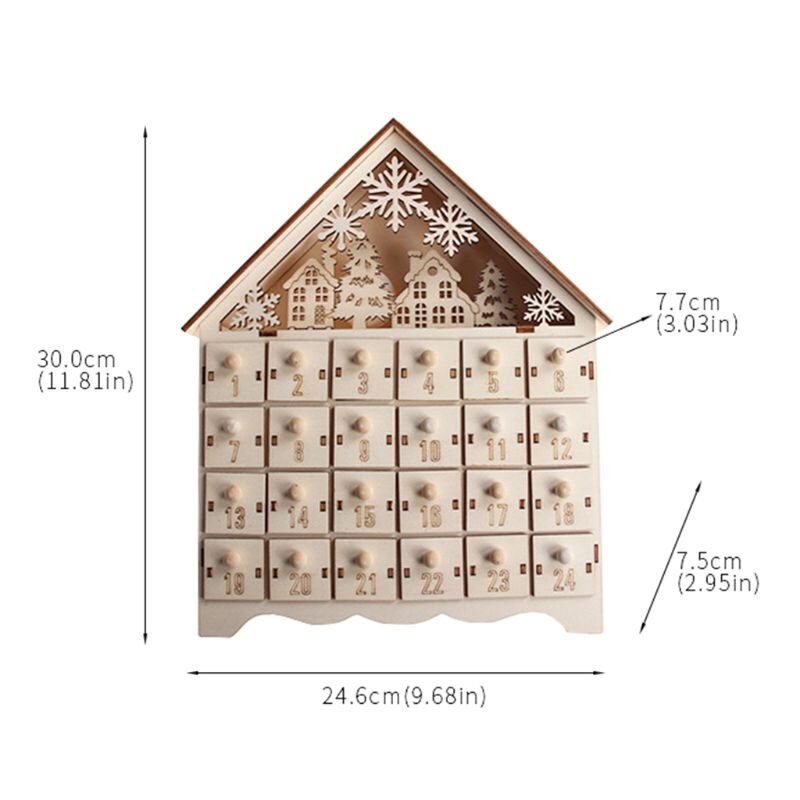 Christmas Snowman Wooden Advent Calendar Countdown Decor 24 Drawers w/ LED Light HXBC