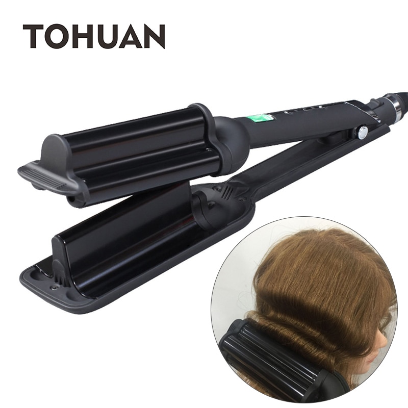 TOHUAN – fer à friser en céramique à Triple ondulation, appareil à friser les cheveux, grande vague profonde, écran LCD, style à boucler rapidement