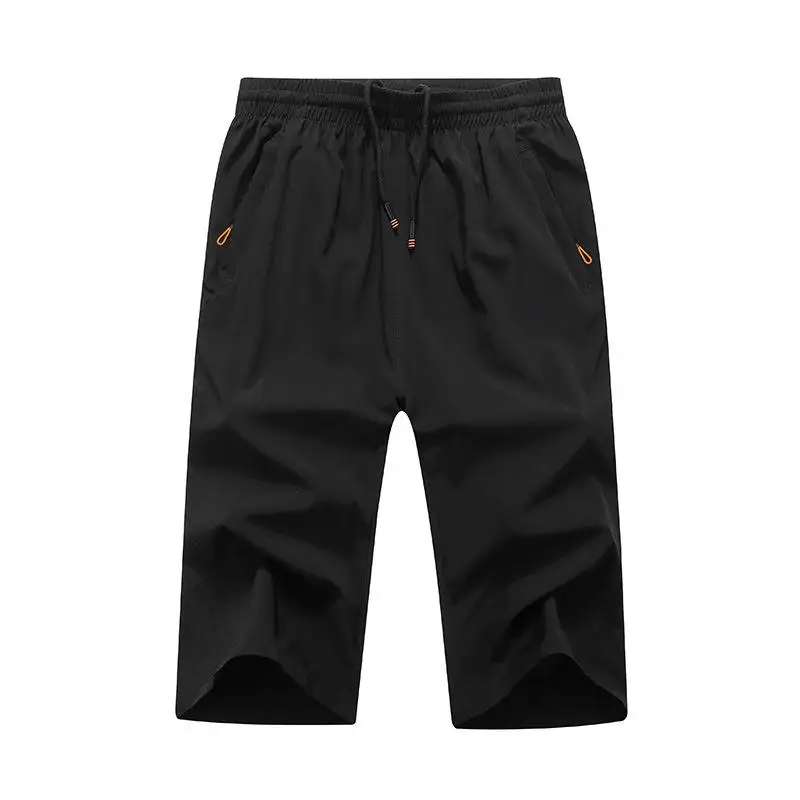 Short de sport trois quarts décontracté pour homme, pantalon de survêtement d'été, pantalon de gym, grande taille, 3XL-9XL, 3/4: 9XL / Black