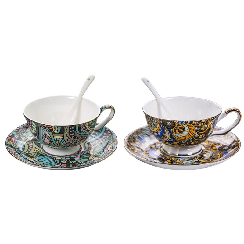 Bohemia Pattern Fine Bone China Cup and Saucer With spoon Set