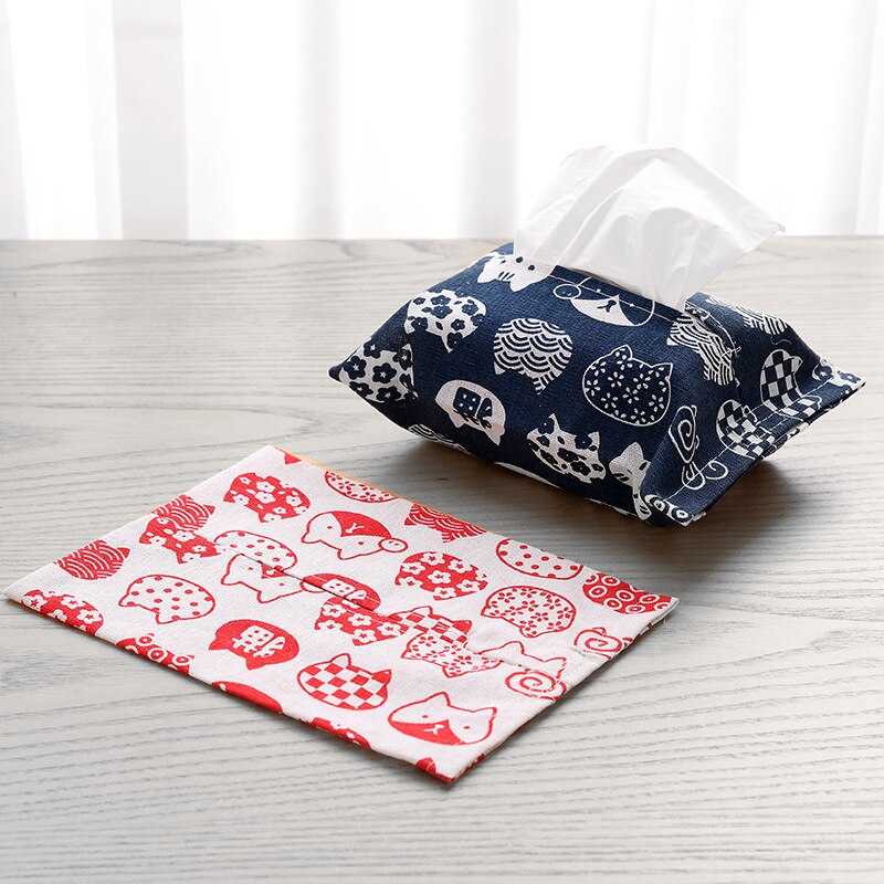 Snailhouse Tissue Box Cover Bag Cute Cat Tissue Box Bag Restaurant Living Room Kitchen Cotton Linen Storage Paper Drawer Cover