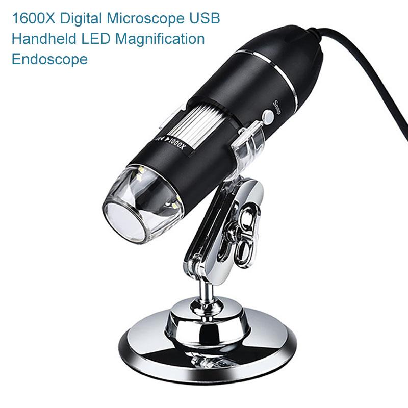Microscope numérique USB 1600X Microscope électronique caméra Endoscope 8 LED loupe grossissement réglable avec support pour PC: Default Title
