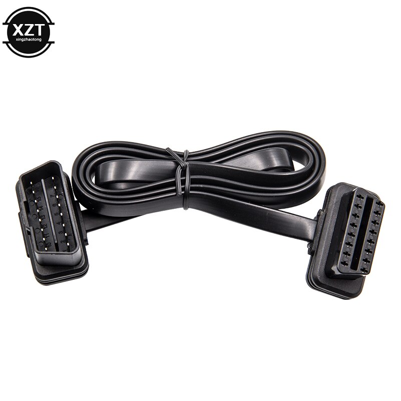 Cable plano Delgado OBD, Conector de escáner de diagnóstico, ELM327, 2 Interfaces, macho a hembra, extensión OBDII,: 100CM