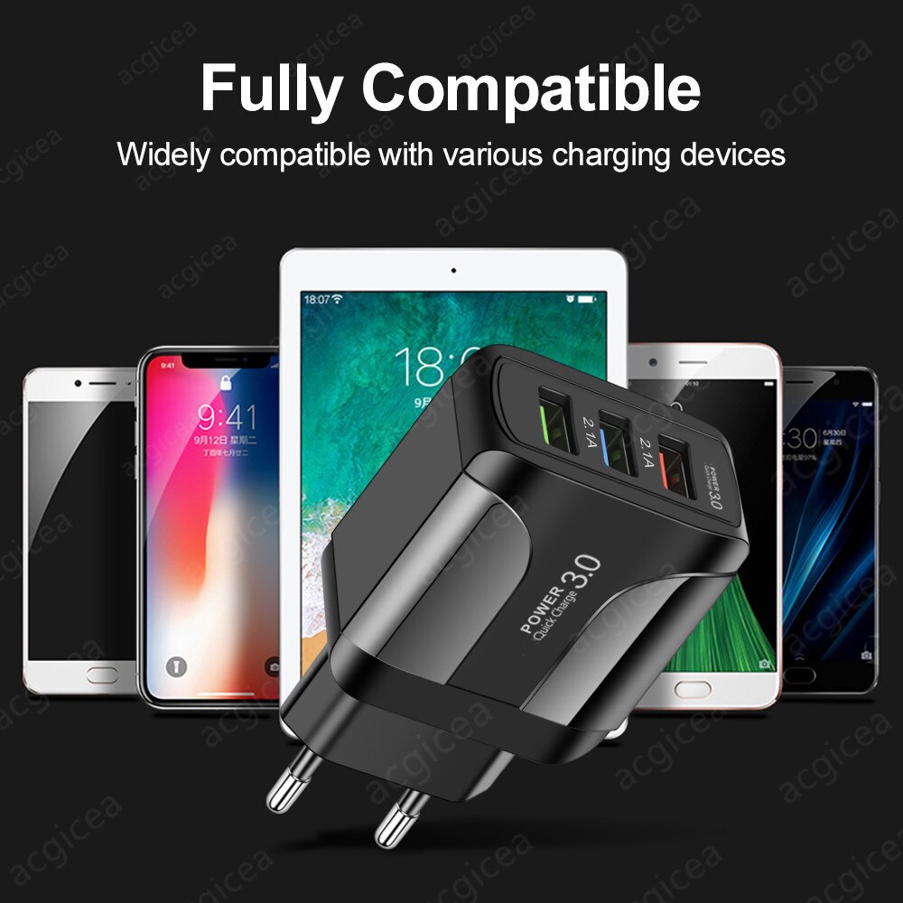 3A Quick Charge 3.0 USB Charger EU Wall Mobile Phone Charger Adapter for iPhone X MAX 7 8 QC3.0 Fast Charging for Samsung Xiaomi