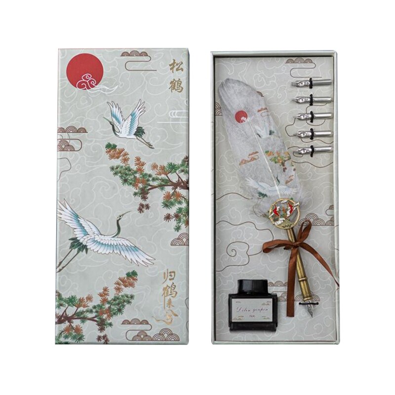 Stylo plume rétro, plume Antique, grue chinoise, peint, calligraphie, écriture, fournitures scolaires, papeterie,: G