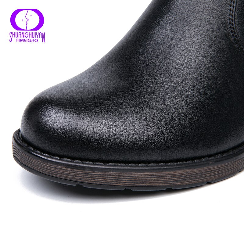 AIMEIGAO-Botas plisadas clásicas de lana para mujer, zapatos de cuero suave con cremallera, protección de trabajo ligera, impermeables, para invierno