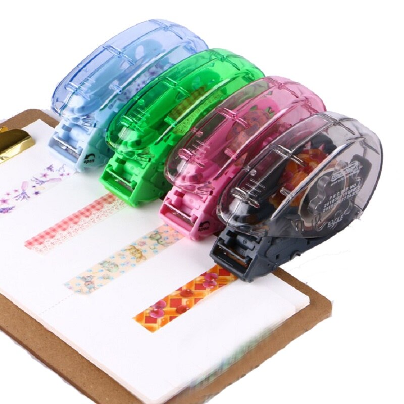 Washi Tape Dispenser Tape Cutter Mini Handheld Masking Tape Dispensers DIY Handmade Tools, Green Blue Pink Black