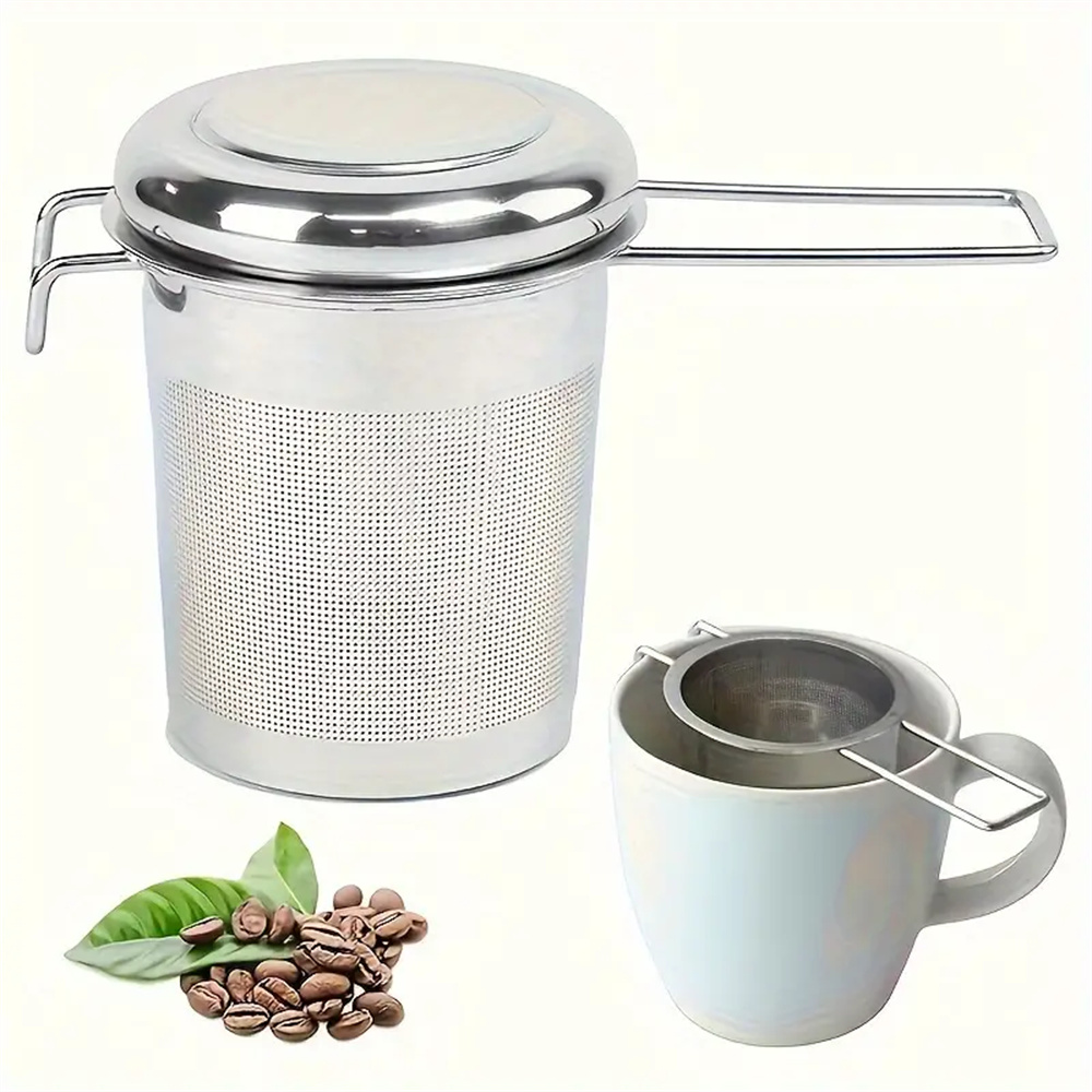 Filtro de té de acero inoxidable Premium, mango plegable extendido, escurridor de té suelto con tapa, colador de té multiusos antiescaldaduras, 1 ud.