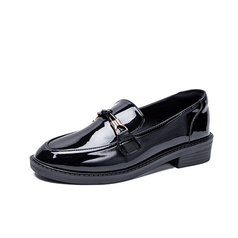 Metal bånd små læder sko kvinde rund tå slip på brogues japankt læder oxford flade sko forår / efterår loafers kvinder