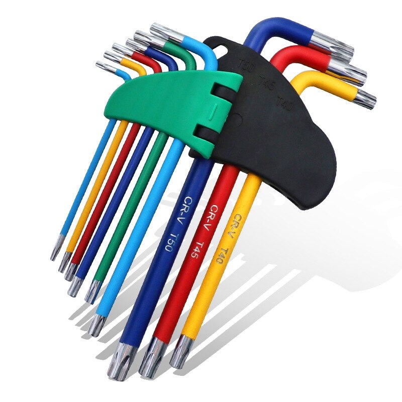 9 stuks schroevendraaier torx sleutelset kleurcodering slijtvaste anti-corrosie sleutelsets torx stersleutel