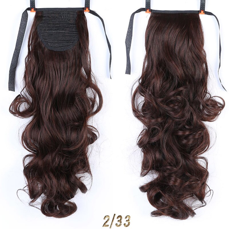 Extensiones de cola de caballo sintética largo ondulado de 22 ", coleta con cordón, extensión de cabello Natural, resistente al calor: 2-33