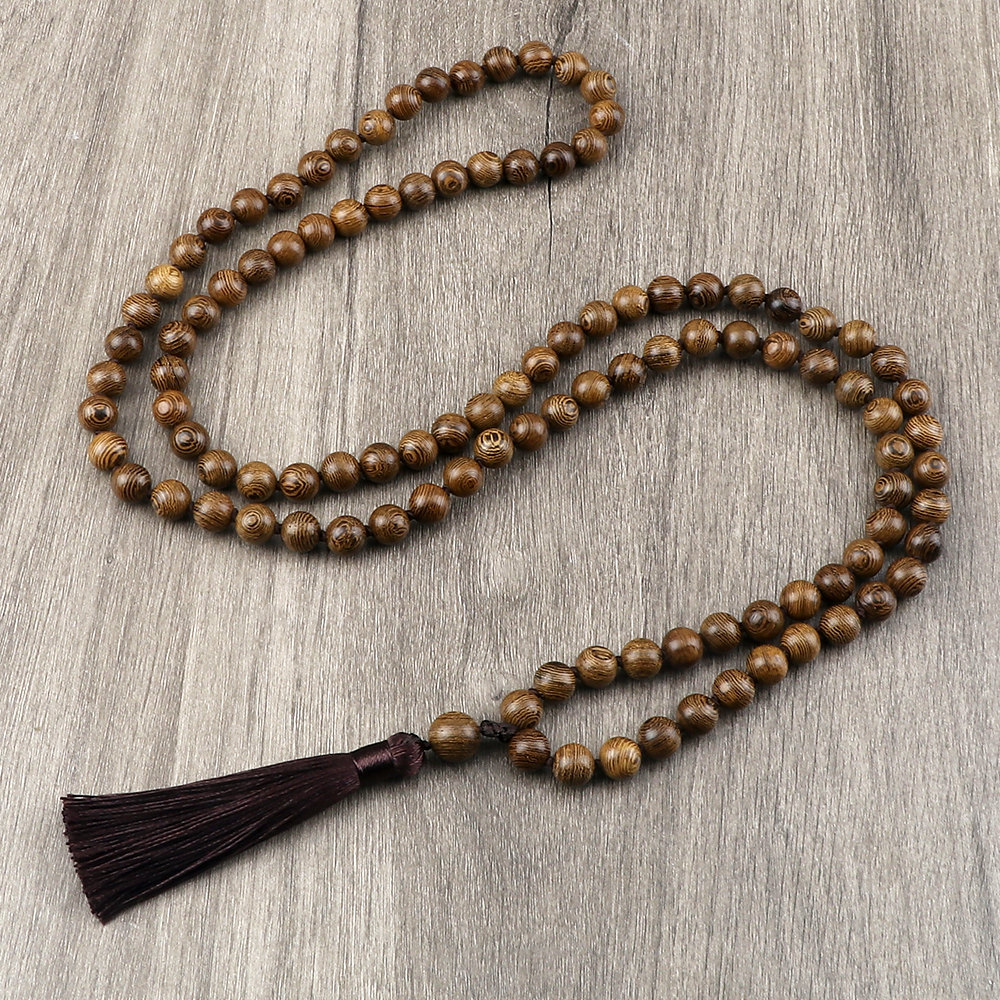 Collier de perles Mala Vintage 6 8 10mm, perles en bois originales pour hommes et femmes, colliers de méditation de Yoga avec pompon, bijoux bouddhistes de prière, 108: Couleur d’acier