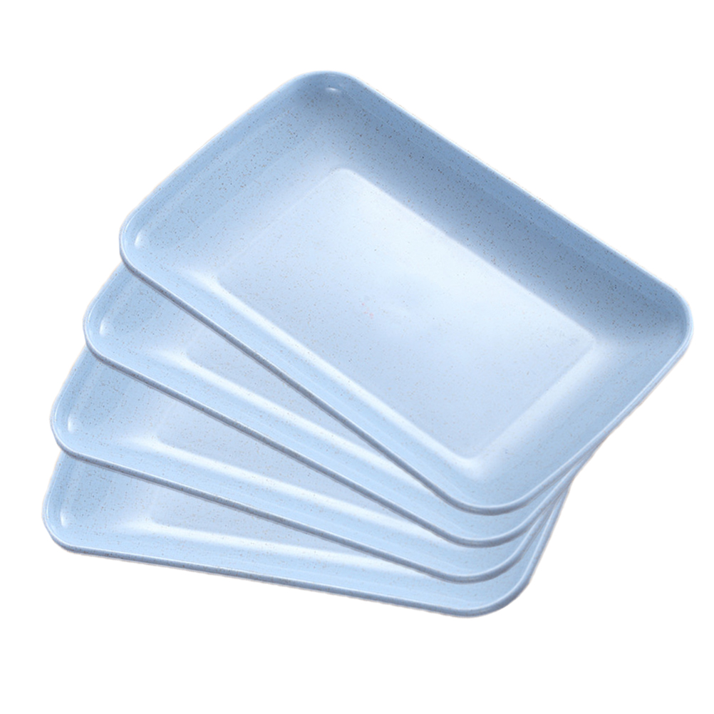 4pcs Wheat Straw Rectangular Dinner Plate Dessert Sushi Pasta Plate Dishes Microwave Oven Available Kitchen Tableware: Blue