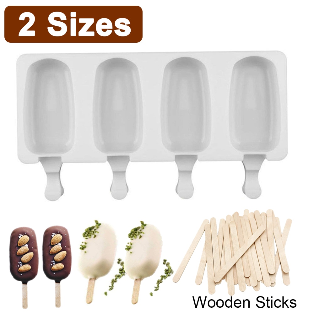 4- celle 2 størrelser silikone-is-form is-is-forme med 20 stk pinde gør-det-selv hjemmelavet dessert fryser frugtjuice is-pop maker