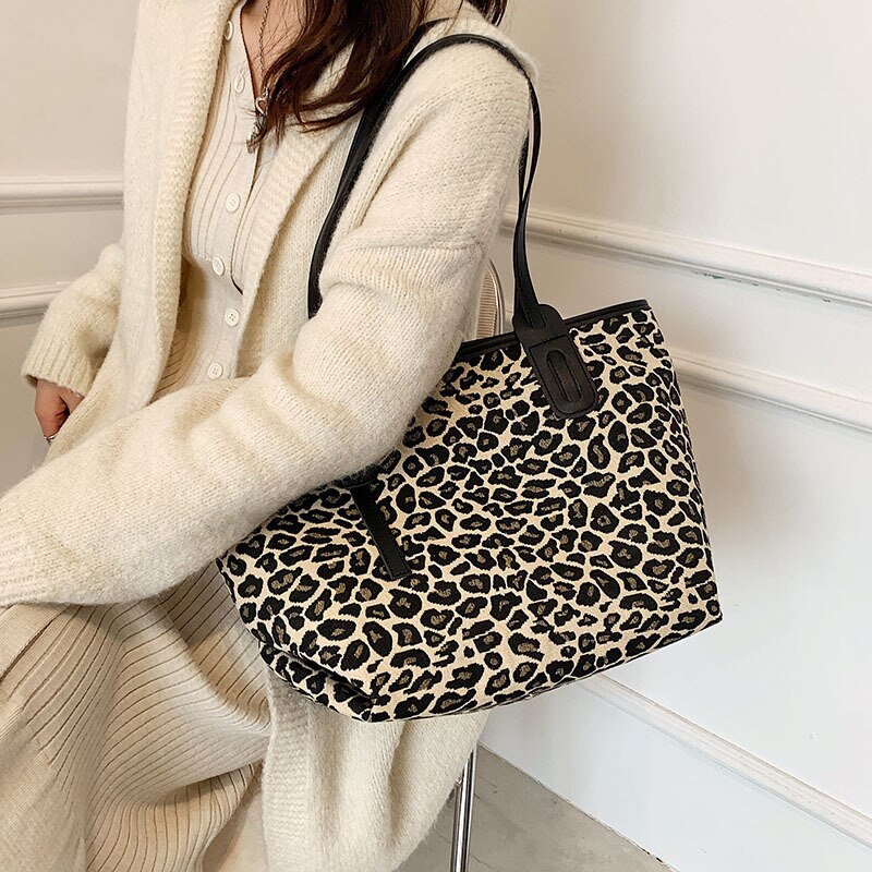 2022 borsa a tracolla con stampa leopardata da donna di grande capacità borsa con chiusura a cerniera borsa Casual con ascelle