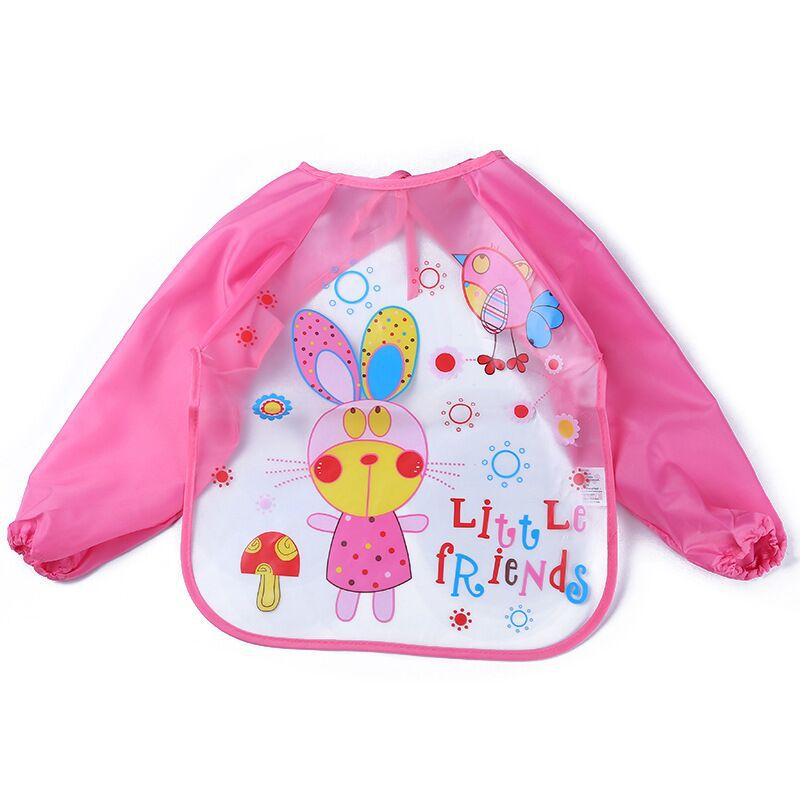 1Pcs Waterdichte Baby Schort Cartoon Patroon Baby Slabbetjes Schort Eva Leuke Lange Mouwen Baby Burp Doek Slabbetjes: Pink bunny bird