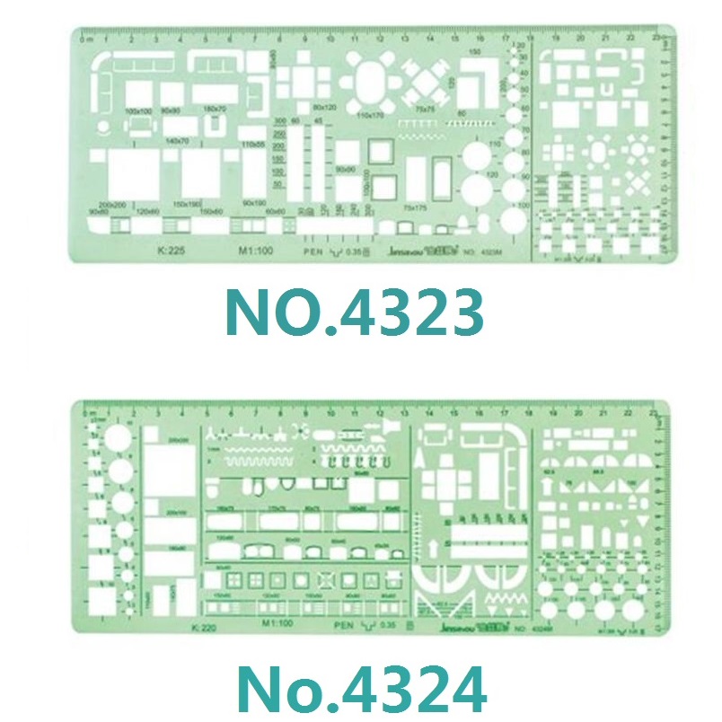 1:100 and 1:200 Double Scale Template Architect Combination Multi Stencil Symbols Technical Drafting Drawing No.4323/4324: 4323 and 4324