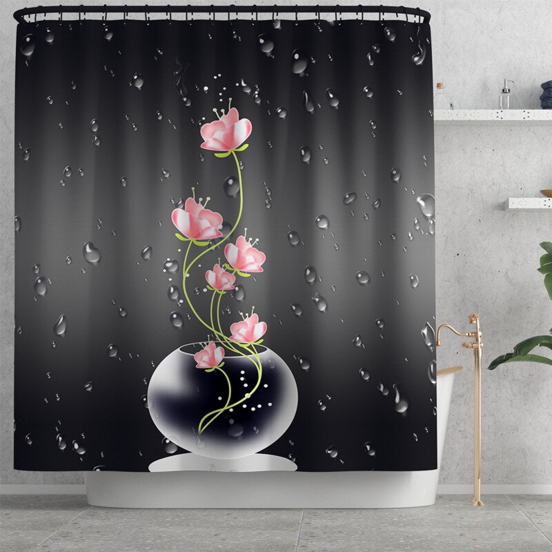 Gedrukt Bloemen Badmat En Douchegordijn Set Microfiber Wc Cover Badmat Badkamer Voet Mat Absorberende Wc Vloer Tapijt: Shower Curtain-804