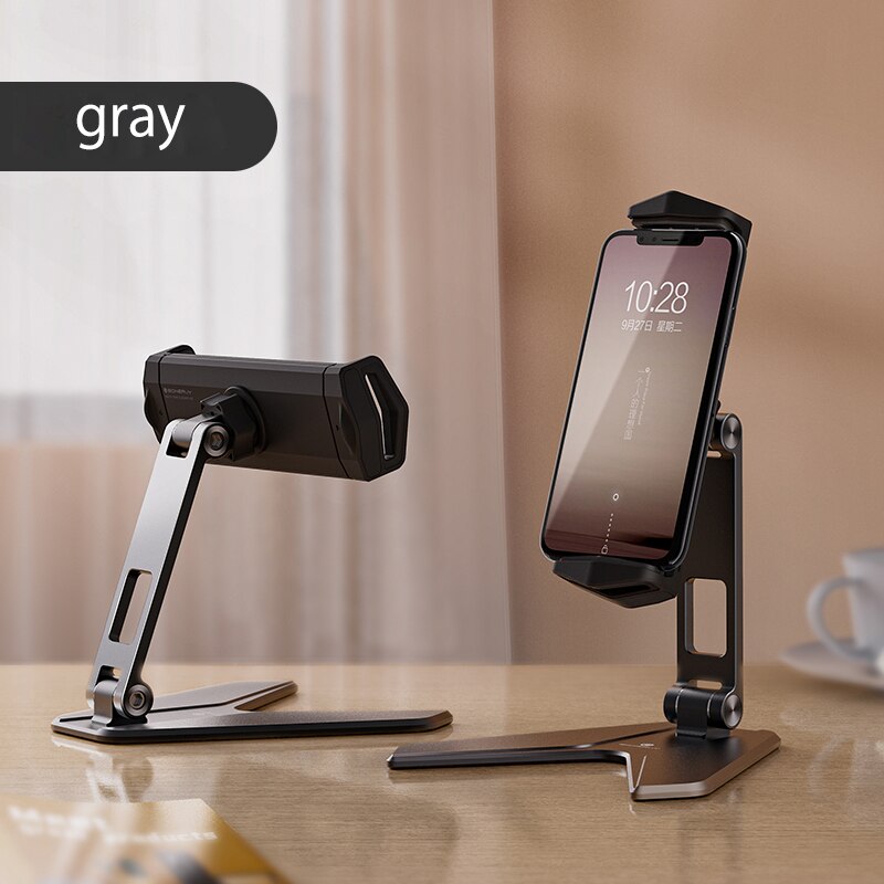 Metal Desktop Tablet Holder Table Cell Foldable Extend Support Desk Mobile Phone Holder Stand For iPhone iPad Adjustable: Gray