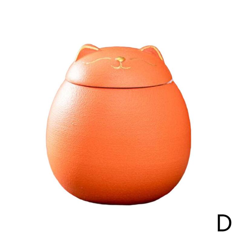 Lucky Cat Sealed Storage Jar Convenient Travel Caddy Tea Teaware Tea Crafts Ceramic Box Kitchen C2Y3: Orange
