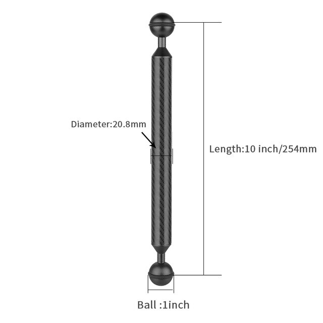 Brazo flotante de fibra de carbono para buceo con doble cabeza de bola para DJI OSMO para Gopro /EKEN Sports SLR Cámara subacuática bandeja de 5-12 pulgadas: 10inch Black