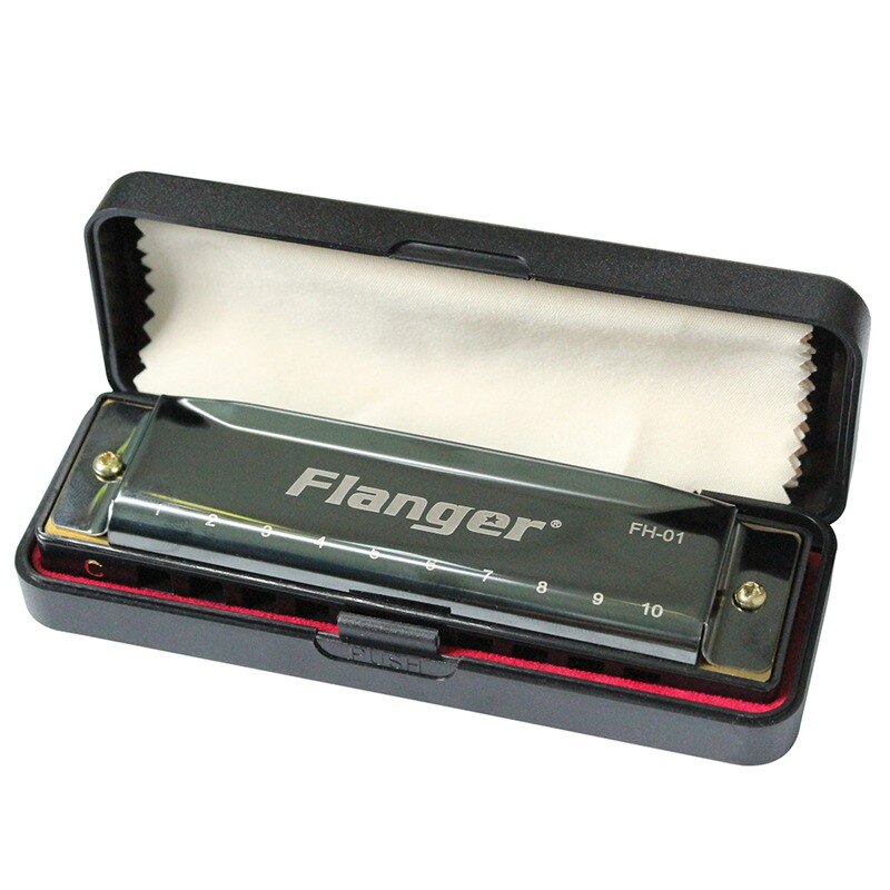 Flanger fh -01 diatonische blues mondharmonica standaard 10 gaten 20 toon met koffer toonsoort c voor beginners professionals