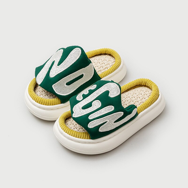 Zapatillas de algodón transpirables para niños y niñas, zapatos divertidos de interior, para el hogar, para primavera: Verde / 24-25
